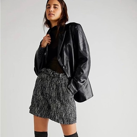 NWOT Free People Tallulah Ample Slouchy Moto Tweed Belted Shorts size 10 - Picture 1 of 9